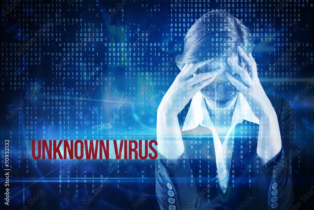 Poster Unknown virus against blue technology interface with binary code