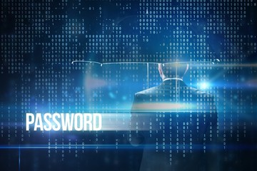 Password against blue technology interface with binary code