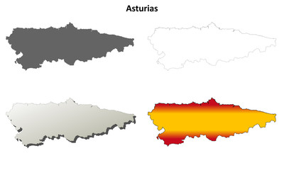 Asturias blank detailed outline map set