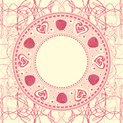 Circular frame ornament with hearts and raspberries