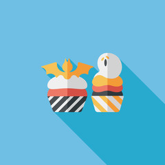 Halloween cupcakes with bat flat icon with long shadow,eps10