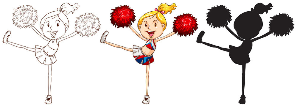 Sketches of a cheerdancer in different colours