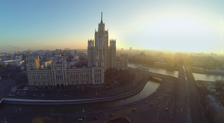 Obraz premium Building on Kotelnicheskaya Embankment and Yauza river