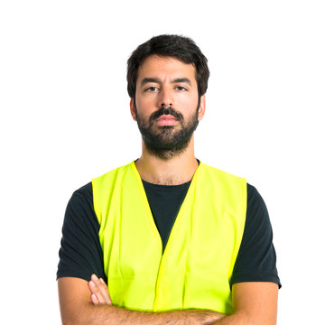 Workman over isolated white background
