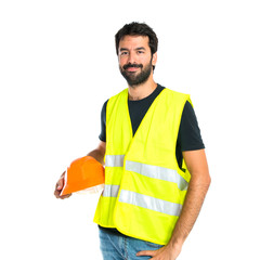 Workman over white background