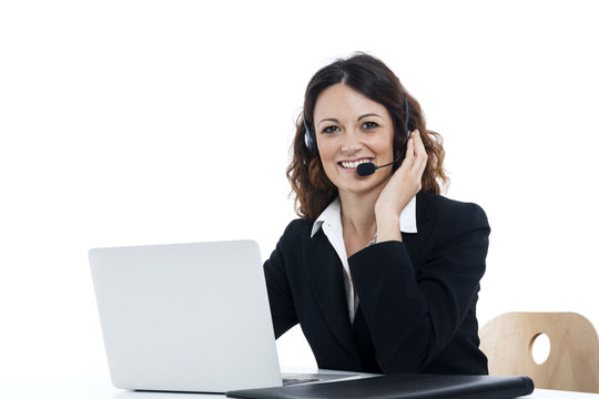 Woman customer service worker, call center smiling operator