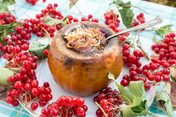 Pumpkin stuffed with buckwheat and onions