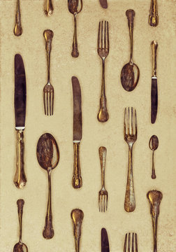 Vintage styled image of forks, knives and spoons