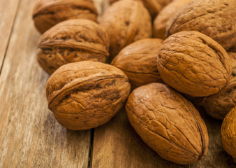 nuts on wooden background