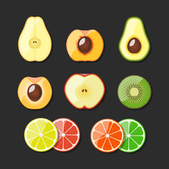 Fruit set icons. Vector illustration.