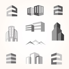 Vector city buildings silhouette icons