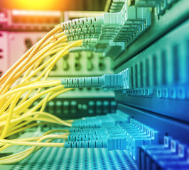 Technology center with fiber optic equipment