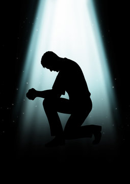 Silhouette Illustration Of A Man Praying Under The Light