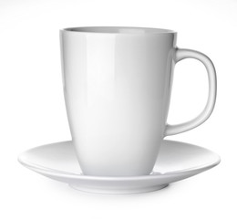 White cup with seucer isolated on white background
