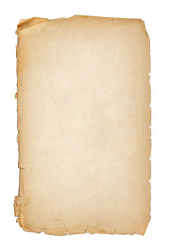 old paper grunge texture, empty yellow page isolated on white ba