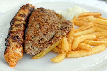 Grilled stuffed sliced pork loin and stuffed burger
