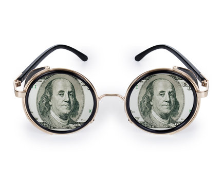 Round glasses with dollar sign.