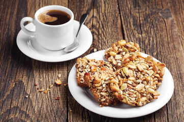 Cookies with nuts and coffee