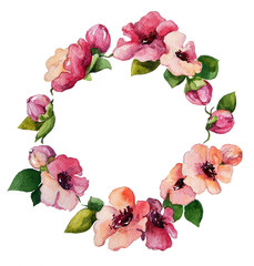 Fototapeta premium hand painted watercolor wreath. Flower decoration.
