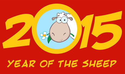 Year Of Sheep 2015 Numbers Design Card With Head Sheep And Text