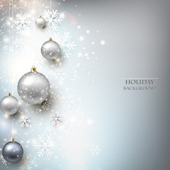 Fototapeta na wymiar Elegant shiny Christmas background with baubles and place for te