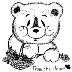 Painted bear with basket of flowers