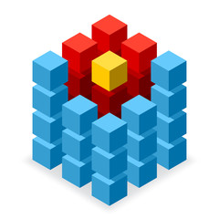 Fototapeta na wymiar Blue cube logo with red segments