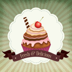 Vintage background with cupcake