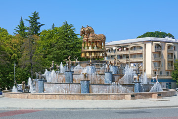 Fototapeta na wymiar Colchian Fountain on the central square of Kutaisi, Georgia