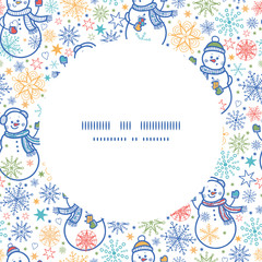 Vector cute snowmen circle frame seamless pattern background