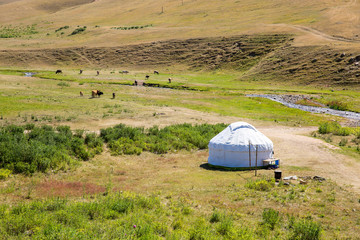 Kazakh yurt in Assy plateau in Tien-Shan mountain, Kazakhstan