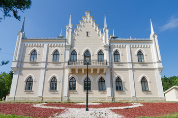 Fototapeta na wymiar Ruginoasa palace facade in neogothic stryle