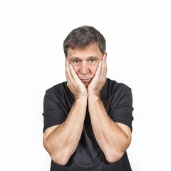 Naklejka premium Man having problems, Isolated over white background