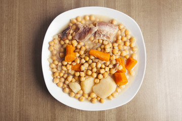 Chickpeas stew, typical spanish dish from Madrid