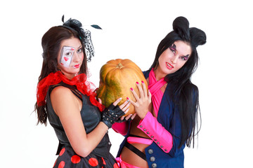 Obraz na płótnie Canvas Halloween women with pumpkin