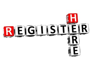 3D Crossword Register Here on white background