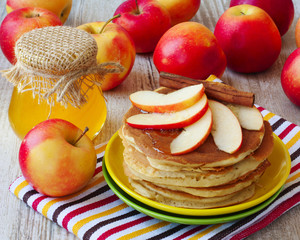 homemade pancake with apples, honey and cinnamon