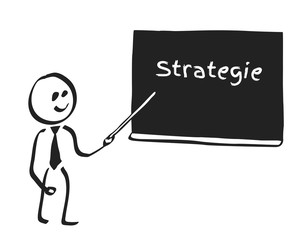 Strichmännchen vor Tafel Strategie