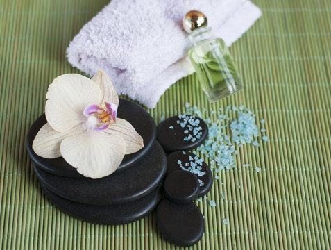 spa stones and aromatic oil