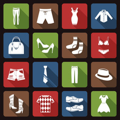 Clothes icons set flat