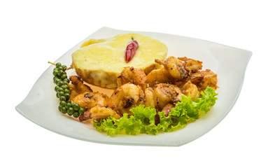 Garlic shrimps with potato