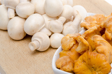 White button and chanterelle mushrooms