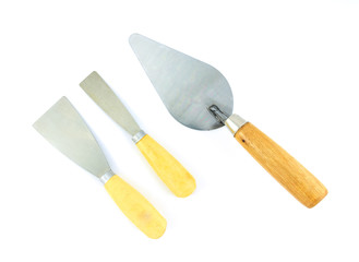 lute trowel and wall scraper isolated on white background