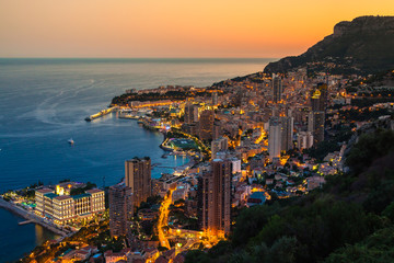  Monte Carlo in View of Monaco at night on the Cote d'Azur - obrazy, fototapety, plakaty