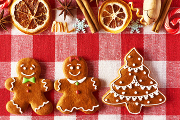 Christmas gingerbread couple and tree cookies