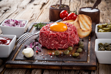 fresh beef tartar with egg