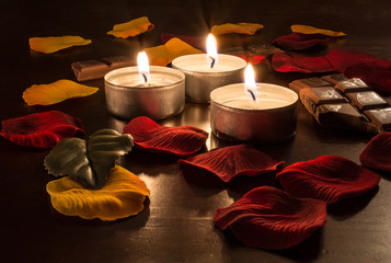 Romantic Candelight With Chocolate and Rose Petals