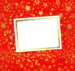 Greeting card with frame on a beautiful background with gold sta