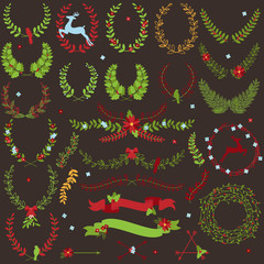Vector Collection of Christmas Holiday Themed Laurels