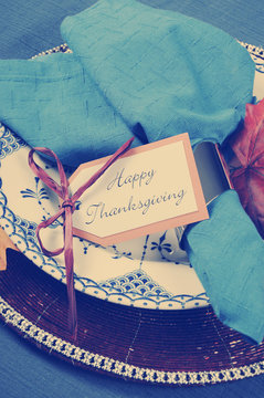 Vintage style Happy Thanksgiving dining table place setting 